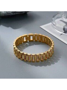 Gold Plated Stainless Steel Link Bracelet Watch Band Style
